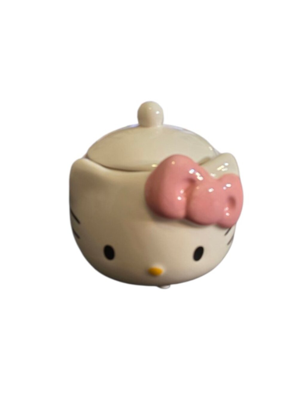 Hello Kitty Ceramic Sugar Bowl w/ Lid Pink Bow Sanrio Silver Buffalo Kitchen